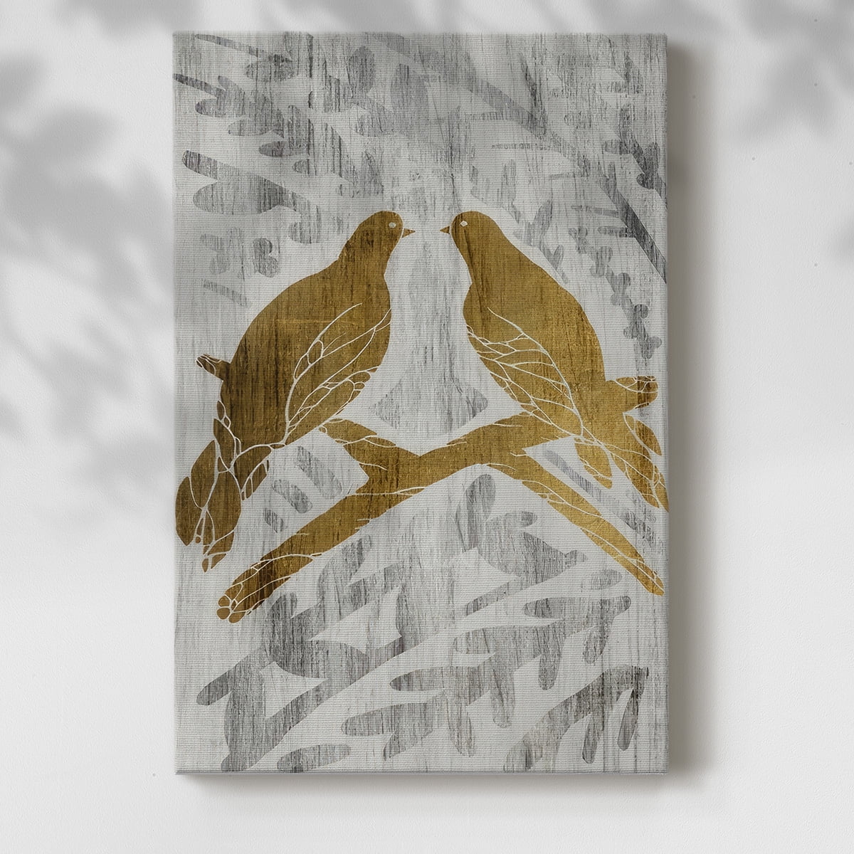 Two Turtle Doves - Gold Leaf Holiday- Gallery Wrapped Canvas