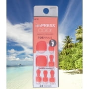 Impress Kiss ImPress Color Press-On Bright Matte Neon Orange Pedicure Toe Nails IMT502X Super Star, 24 Count Pack of 1