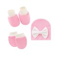 thumbnail image 2 of Baby Hat Mittens and Socks Set Newborn Bowknot Hat for 0-6 Months Cute Infant Beanie Suit Soft Mittens Non-Slip Ankle Socks, 2 of 6