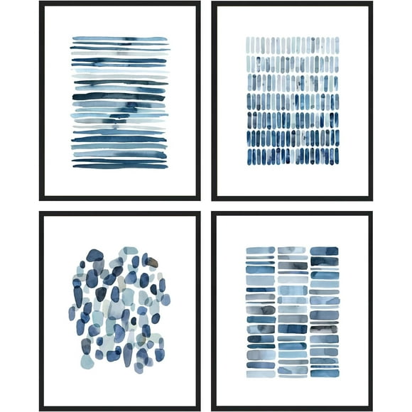 Abstract Blue Wall Art Navy Blue Poster Blue Geometric Prints Minimalist Wall Art Modern Blue Watercolor Painting Blue Pictures Abstract Modern Wall Decor for Bathroom Living Room 8x10" Unframed