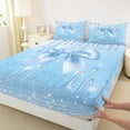 thumbnail image 3 of Feelyou Cartoon Blue Ribbon Queen Sheet Sets for Kid, Glitter Dreamy Stars Flat Sheet, Modern Fashion Bow-tie Queen Fitted Sheet, Lightweight Room Decor, 4pcs, 3 of 7