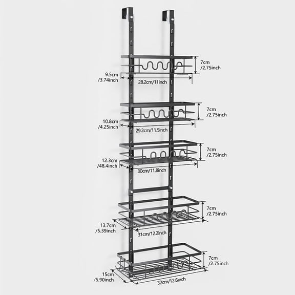 Acekid 5 Layers Pantry Organization and Storage Over The Door Pantry Organizer Hanging Basket Wall Spice Rack Seasoning Shelves Black