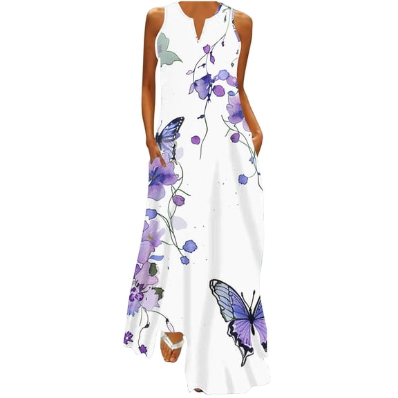 Giftesty Summer Dresses for Women Women Casual Loose Printed Tank Dress Beach V-neck Pocket Sundress Sleeveless Dresses