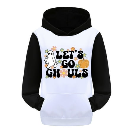 

Toddler Girls Sweatshirt Halloween Hoodies Long Sleeve Hoodie Drop Shoulder Pocket Autumn Hooded Sweatshirts for Kids Girls 3T-4T