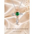 thumbnail image 4 of TANGPOET Cross Necklace for Women Sterling Silver Rose Emerald May Birthstone Necklace Christian Religious Baptism First Communion Confirmation Birthday Gifts, 4 of 5