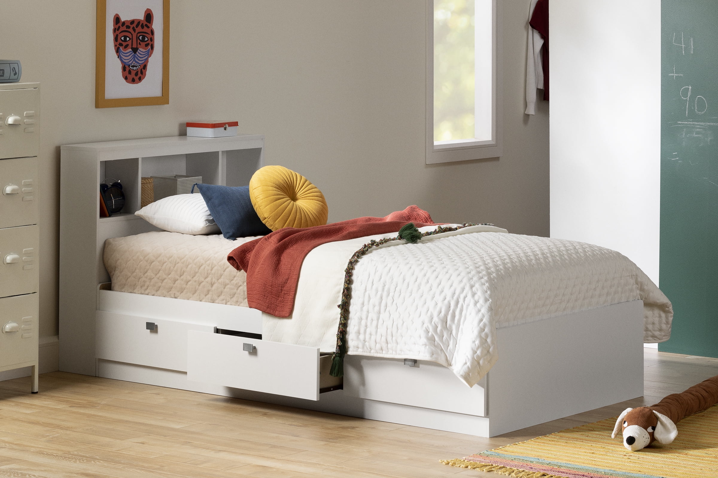 South Shore Spark Twin Mate's Platform Storage Bed with 3 Drawers, in Pure White