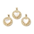 thumbnail image 3 of 5pc Rack Plating Brass Micro Pave Cubic Zirconia Pendants with Shell Long-Lasting Plated Cadmium Free & Lead Free Hammered Flat Round with Heart Charm Real 18K Gold Plated 25x22x4mm Hole: 5x3mm, 3 of 3