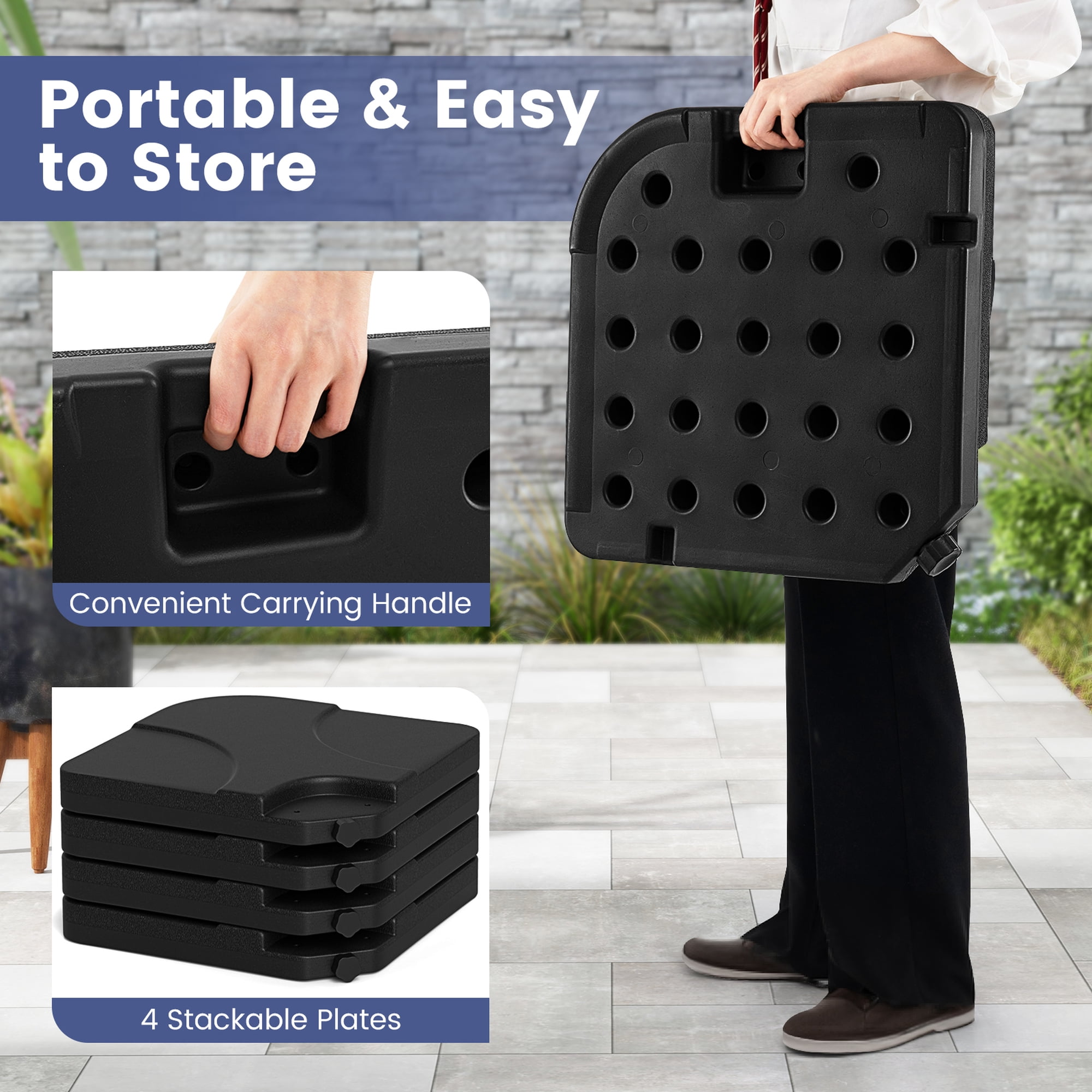 Costway 20'' Patio Offset Umbrella Base Stand Water Filled Base Weights Sand Plate Set Black