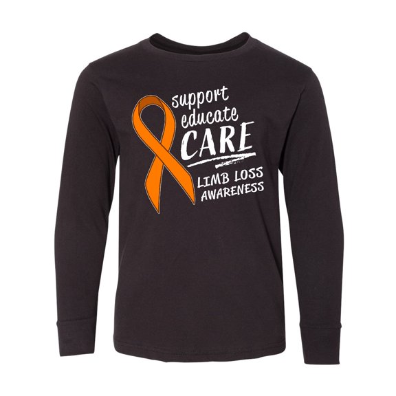 Inktastic Support Educate Care Limb Loss Awareness Orange Ribbon Long Sleeve Youth T-Shirt