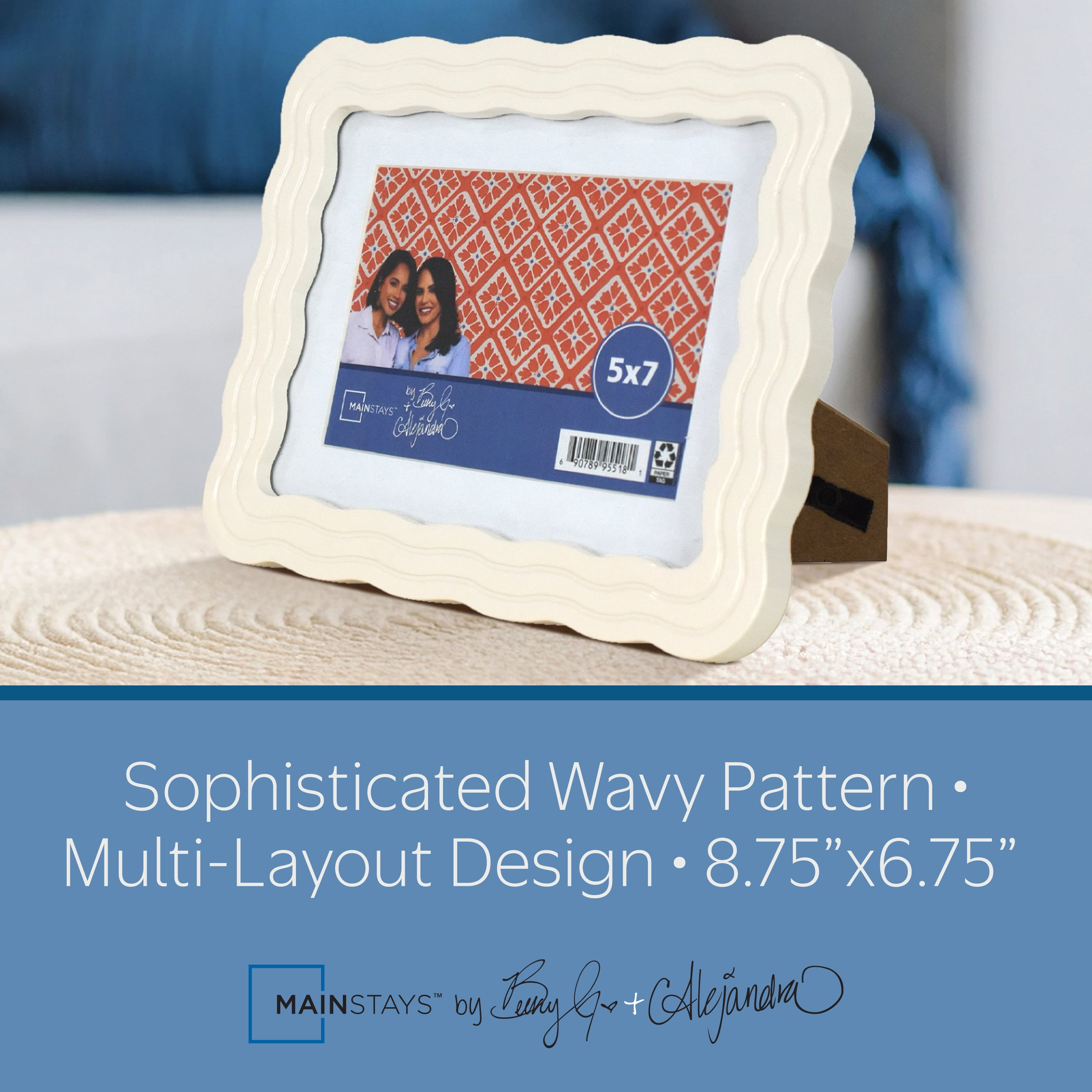 Mainstays by Becky G. & Alejandra Wavy Photo Frame, Seashell White, Fits 4 x 6 with Mat or 5 x 7