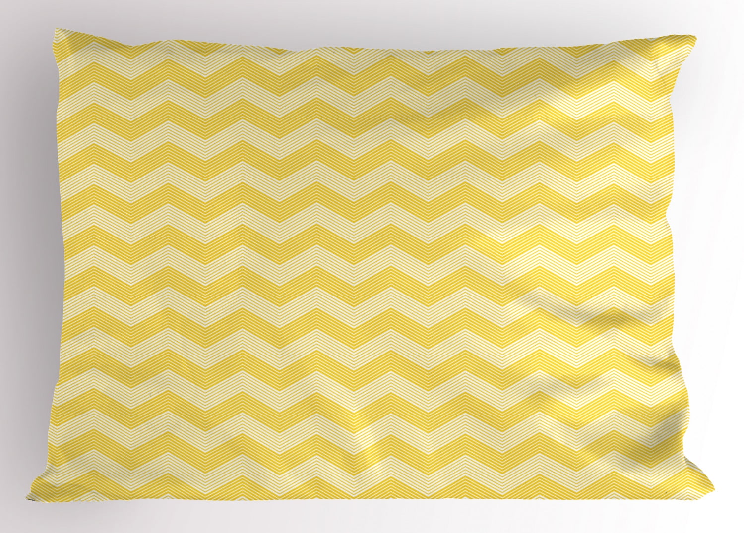 Chevron Pillow Sham, Summer Season Inspired Colors with Geometric Stripes Monochrome Pattern, Decorative Standard Queen Size Printed Pillowcase, 30 X 20 Inches, Yellow Pale Yellow, by Ambesonne