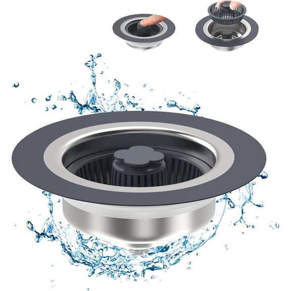 3 in 1 Kitchen Sink Drain Strainer and Stopper Kit, 304 Stainless Steel Metal Pop up Sink Stopper for US Standard 3-1/2 Inch Kitchen Drain, Anti-Clog