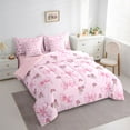 thumbnail image 3 of Feelyou Princess Cute Bow Twin Bedding Sets 7pcs, Romantic Pink Rose Bedding Comforter Set, 3 of 8