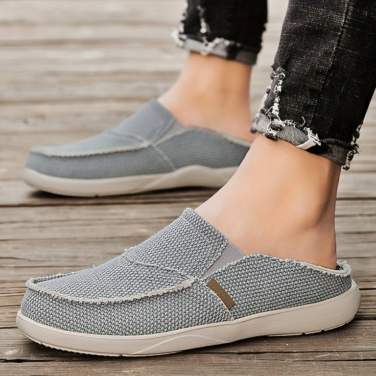 Men s Canvas Comfortable Slip On Mules Lightweight Breathable Open Back Shoes Non slip Closed toe Slippers For Outdoor