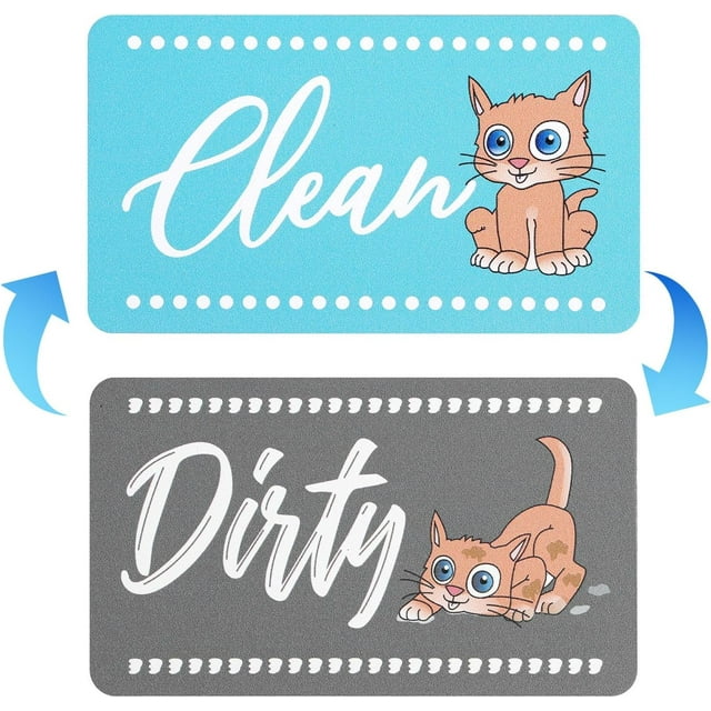 Gosknor Dishwasher Clean Dirty Magnet Sign, Cute Cat Clean Dirty Flip Magnet Strong Hold for Stainless Steel Dishwashers Double-Sized Fun & Practical Kitchen Gadget for Home RV
