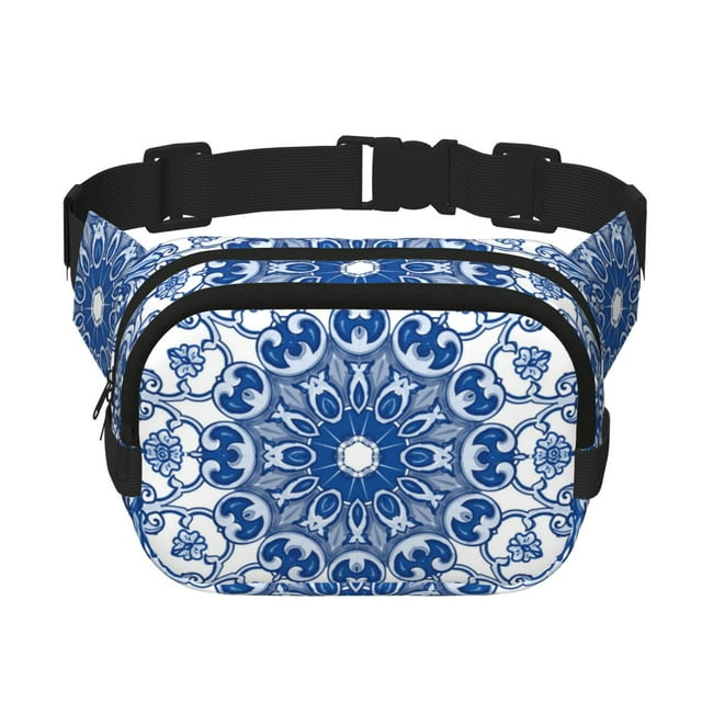 Fotbe Blue Watercolor Cangurera Cuadrada con Estampado de Doble Capa, Bolsa de Cintura Ajustable Mini para Hombres y Mujeres