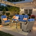 thumbnail image 2 of Ovios 5 Pieces Outdoor Patio Furniture Set High-Back Rattan Wicker Conversation Set Outdoor Sectional with Swivel Chairs & Solar Light Coffee Table, Navy Blue, 2 of 12