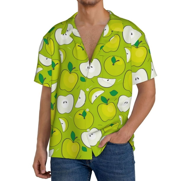 Fotbe Green Apple Camisa Estampada de Manga Corta para Hombre, Casual de Verano, Estilo Playero, Sin Arrugas-XX-Large