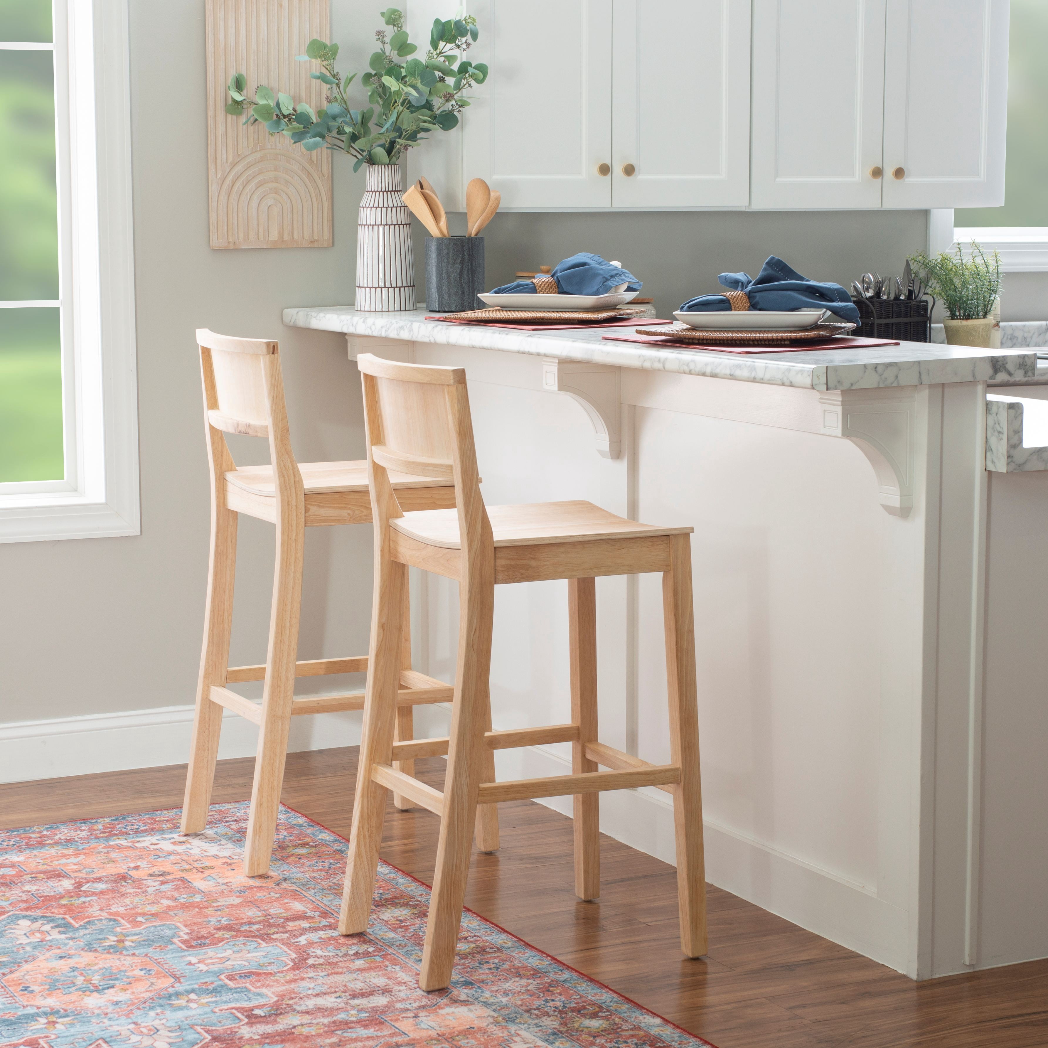 Linon Darcy 30" Indoor Wood Bar Stool, Set of 2, Unfinished