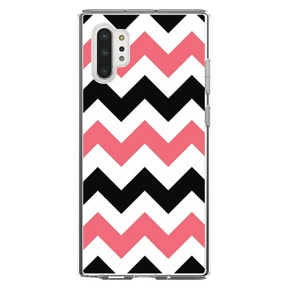 DistinctInk Clear Shockproof Hybrid Case for Galaxy Note 10 PLUS (6.8" Screen) - TPU Bumper, Acrylic Back, Tempered Glass Screen Protector - Black Pink Stripes - Stripes Pattern