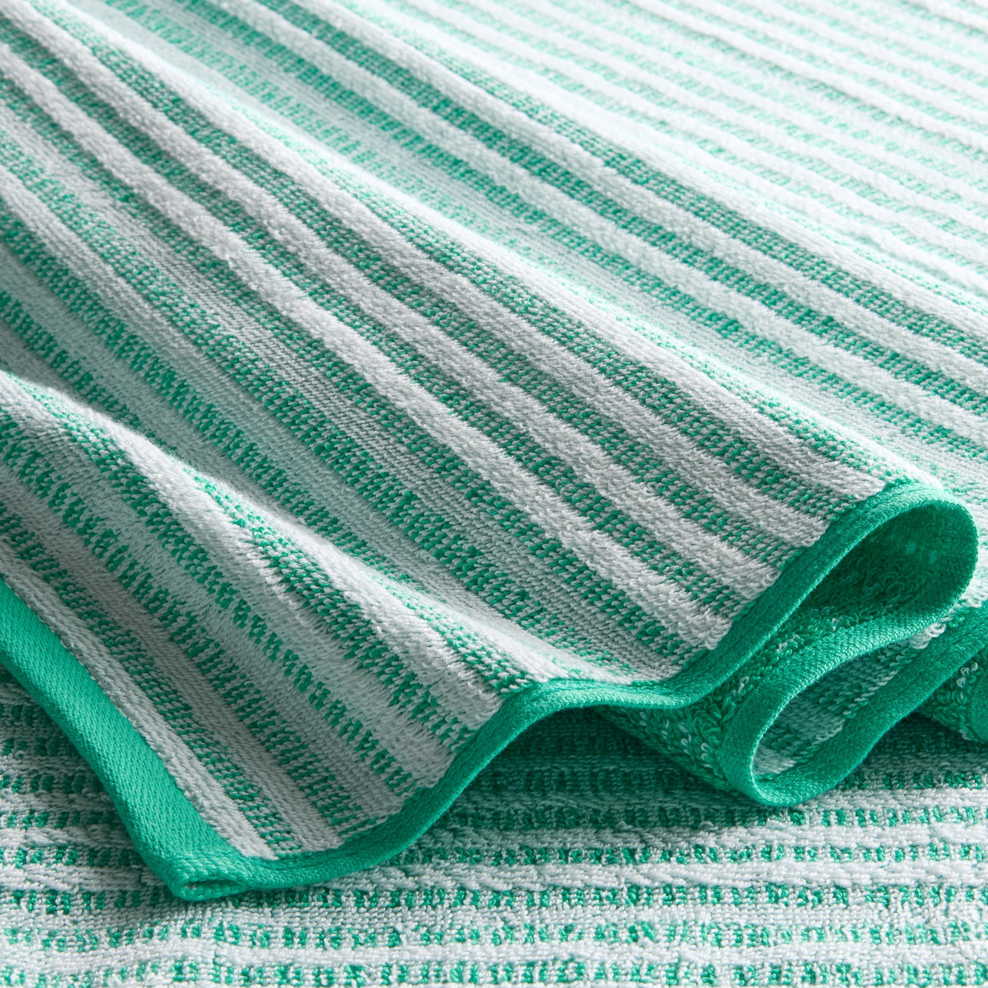 TOWN & COUNTRY PLAY 6-Piece Striped Reversible Terry Brights Set, 2-Bath Towels, 2-Hand Towels, 2-Washcloths, 100% BCI Cotton, Plush & Absorbent 550GSM, Tropical Green