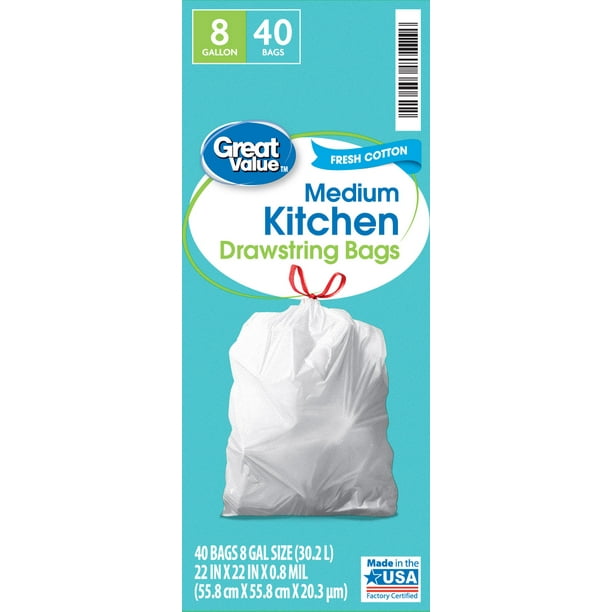Great Value Medium Trash Bags, 8 Gallon, 40 Bags (Fresh Cotton Scent