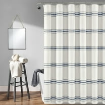 Lush Decor Farmhouse Stripe Cotton Shower Curtain, 72" x 72", Navy Blue