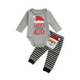 thumbnail image 1 of FAROOT Baby Christmas Clothes Set, Letter Print Tops+Striped Patchwork Pants, 1 of 9
