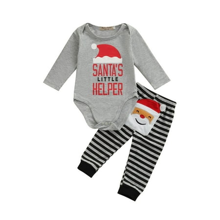 

Binpure Baby Christmas Clothes Set Letter Print Tops+Striped Patchwork Pants