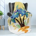 thumbnail image 4 of Palm Tree Soft Flannel Fleece Throw Blanket, Colorful Cartoon Tropical Island Hawaiian Torch Seagulls Sunset Summer Theme, Cozy Plush for Indoor and Outdoor Use, 50" x 70", Blue Orange, by Ambesonne, 4 of 5