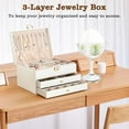 thumbnail image 3 of Jewelry Box, Jewelry Boxes for Women & Men,Jewelry Organizer Box Ideal Gift, 3 Layer Large Jewelry Organizer Storage Case with Lock, Travel Jewelry Box for Necklace Bracelets Earrings Rings, White, 3 of 8