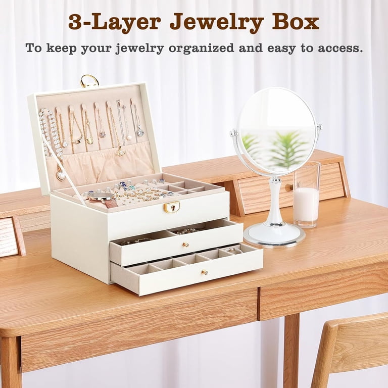 Gogcaro 3-Layer Jewelry Box with Lock and Mirror photo 3
