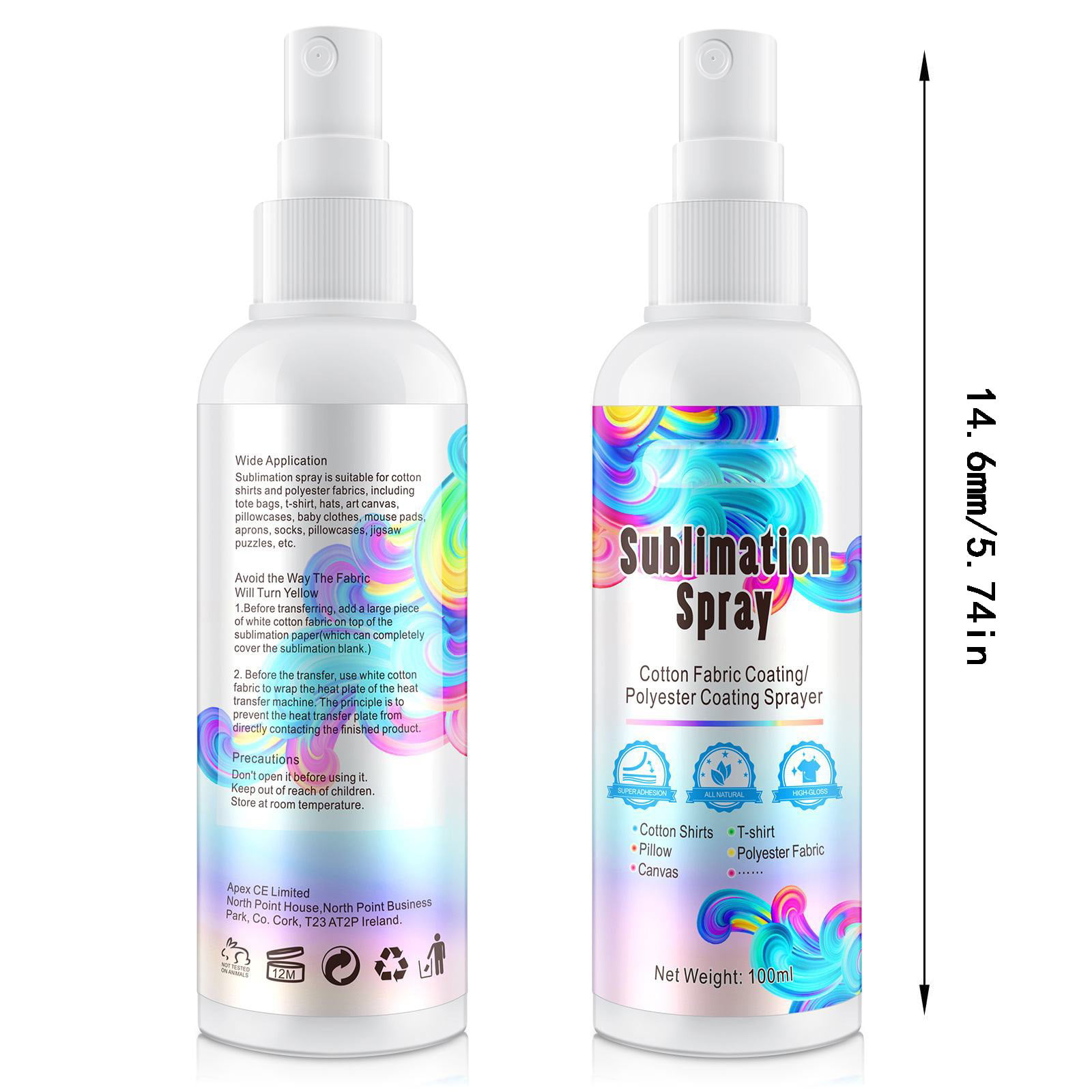 Sublimation Spray for 100% Cotton Shirts with 2 Nozzles, 100ml Upgraded Formula Sublimation Coating Spray for All Fabric,High Gloss,Quick Drying and