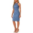 thumbnail image 2 of INSPIRE CHIC Vestido Elegante de Encaje para Mujeres con Cuello Halter Sin Mangas Cuerpo Ajustado Cóctel Sheath Midi Gris Azul M, 2 of 5