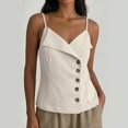 thumbnail image 3 of Aezemi Women's Spaghetti Strap Cami Tops, Asymmetrical Button Front Sleeveless Shirts, V Neck Casual Summer Vacation Camisole Tops, 3 of 7