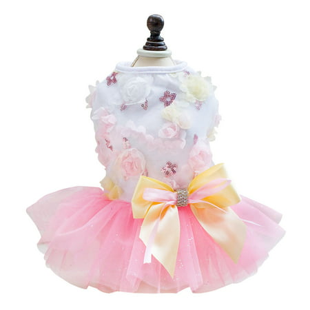 Unique Bargains Small Dog Cat Dress Puppy Lace Princess Tutu Skirt Summer Costume Pink L