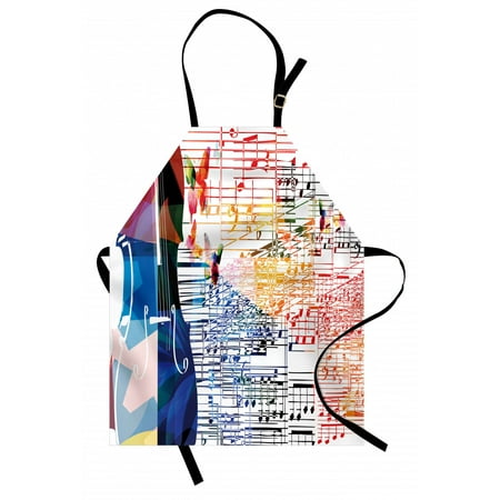 

Colorful Apron Polygonal Violoncello Butterflies and Notes Ornamented Classic Music Pattern Unisex Kitchen Bib with Adjustable Neck for Cooking Gardening Adult Size White Multicolor by Ambesonne