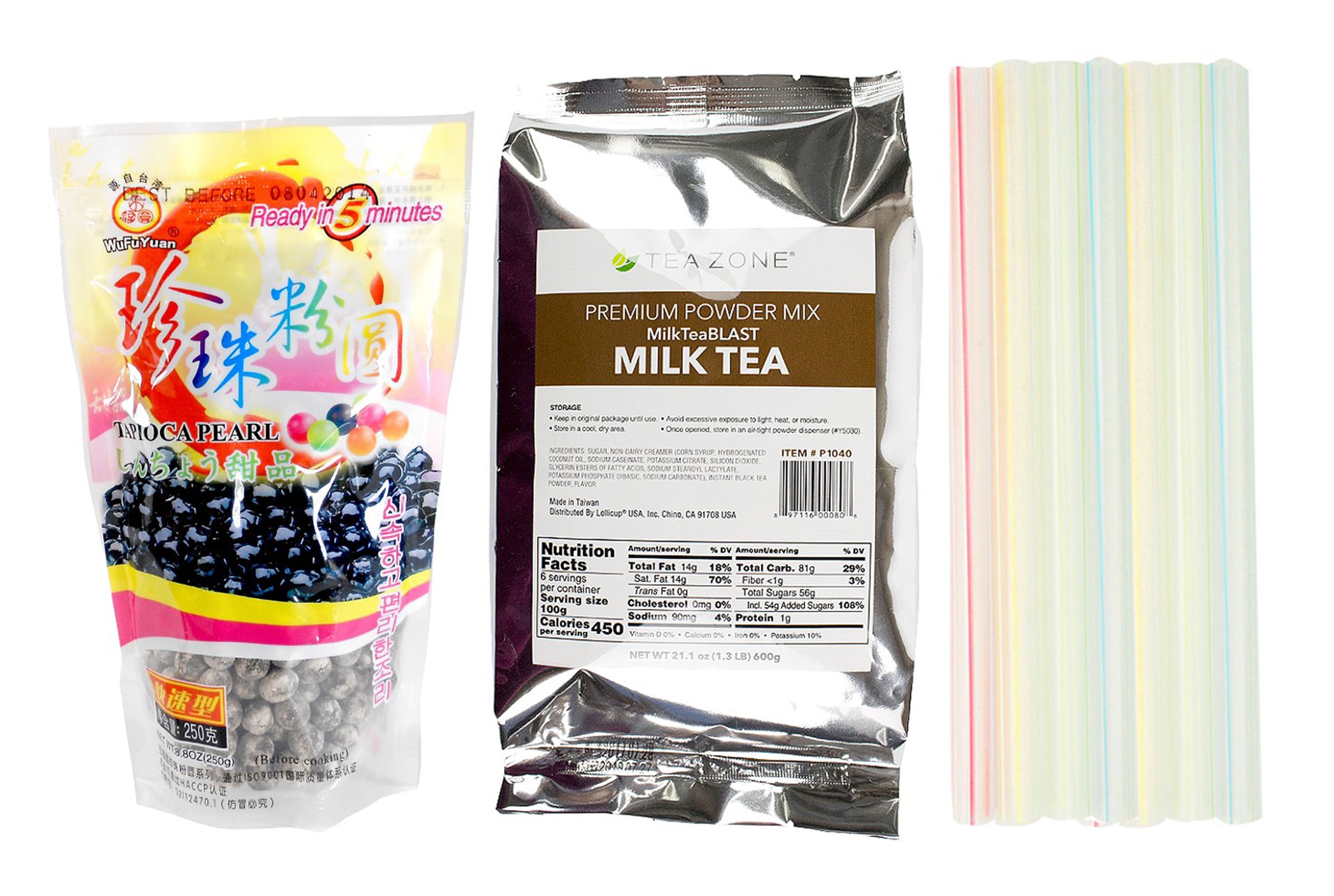 Tea Zone Milk Tea Bubble Tea Kit with WuFuYuan Black Boba Tapioca Pearl