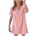 thumbnail image 1 of breaise Robe Fille Mignonne à Boutons, Robe Chemise d'Été à Manches Courtes, Robe Trapèze, Coupe Droite Évasée, Robe T-Shirt d'Été Rose 140, 1 of 5