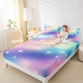 thumbnail image 3 of Manfei Galaxy Starry Sky Queen Sheets, Glitter Stars Print Queen Sheet Sets, Pink Blue, 4pcs, 1 Flat Sheet, 1 Fitted Sheet and 2 Pillowcases, 3 of 6