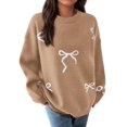 thumbnail image 3 of Suéter PRETTYGARDEN con Moño, Tejido Grueso, Oversized, Color Camel, Talla L, 3 of 4