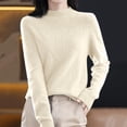 thumbnail image 2 of NMMUED Mock Neck Sweater Tops for Women Womens Long Sleeve Tops Mock Neck Tops for Women Tunic Sweaters for Women Pull Over Sweaters Womens Basic Sweaters for Women Beige L, 2 of 5