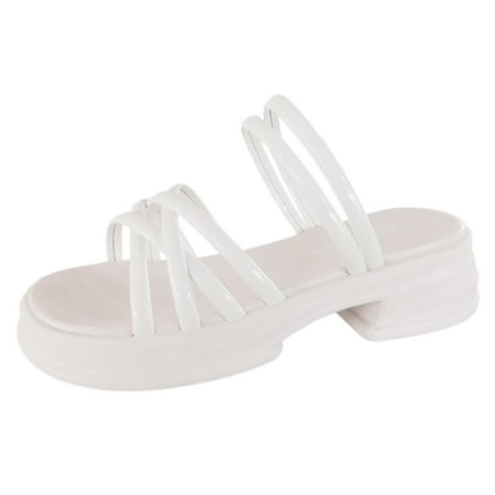 

PEASKJP Sandals Women Dressy Summer Womens Comfortable Cute Flat Thong Sandals - Women s Summer Sandal Shoes with Adjustable Ankle Buckle T-Strap (White 8)