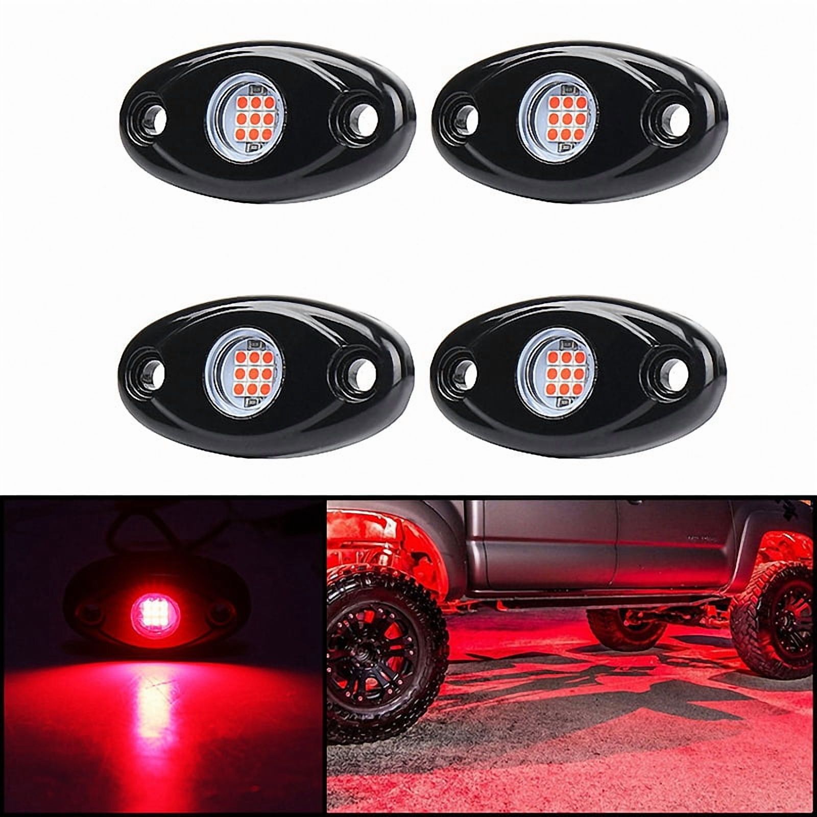 8 Pods LED Rock Lights Kit Waterproof Underglow LED Neon Trail Rig Lights for Truck ATV Offroad Boat-Red,8 * Atmosphere lamp with mounting screws,black