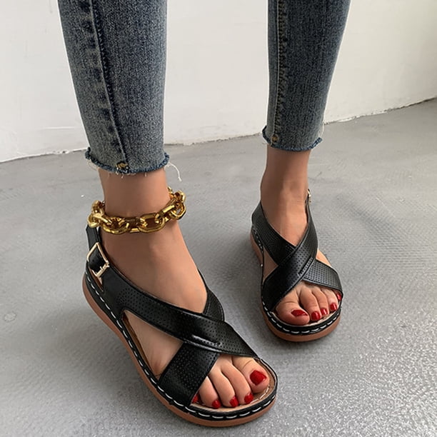 Sandalias cómodas con punta abierta y hebilla para mujer, sandalias de playa, zapatos con suela ergonómica Wmkox8yii nm7552