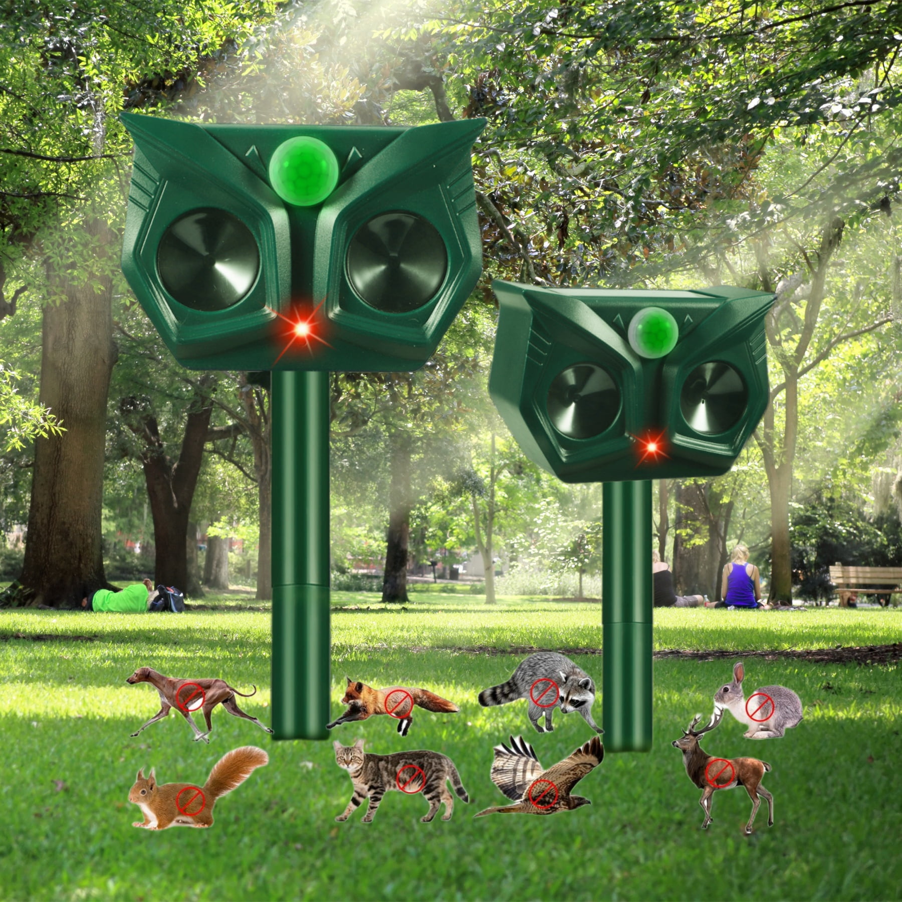 JINYI Solar Animal Repeller  Powered, Ultrasonic Repellent Outdoor with Motion Detection, with LED Flash Light, Effective Repels Invasive Animals for Raccoon, Skunk, Dog