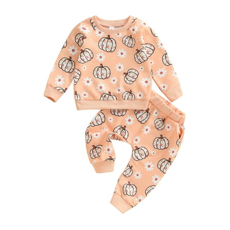 

Bagilaanoe 2Pcs Toddler Baby Girl Halloween Outfits Pumpkin Print Long Sleeve Sweatshirts Tops + Trousers 6M 12M 18M 24M 3T 4T Kids Long Pants Set