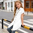 thumbnail image 5 of CQONEPT Teen Girls Summer Button Down Linen Shirt Dress Short Sleeve Loose Fit Cute Trendy Mini Dresses White 3 Years, 5 of 6