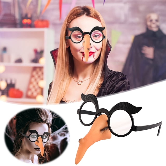 Nariz de bruja para disfraz de Halloween de bruja malvada, nariz falsa de bruja, gafas de sol falsas, nariz larga debajo de la nariz para decoración de Halloween, fiesta, cosplay, gafas de nariz de br