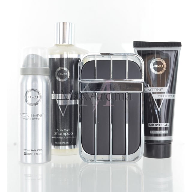 Armaf Ventana 4 pc set 3.4 Eau de Parfum + 3.4 Gel de ducha +1.7perfume body spray+8.4 Champú para hombres